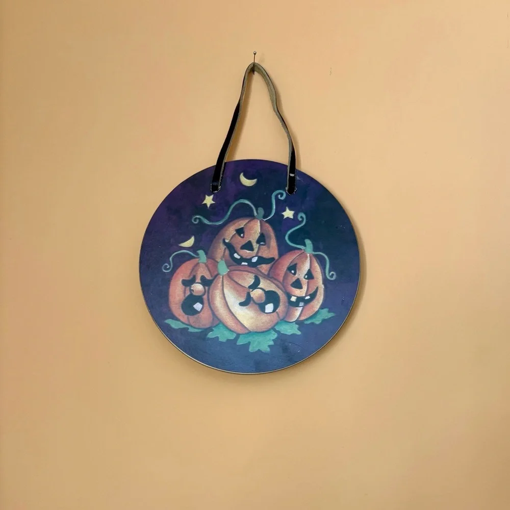 Halloween Fall Glass backed Hanging Decor NWT & Pumpkin Carving Tools NWOT